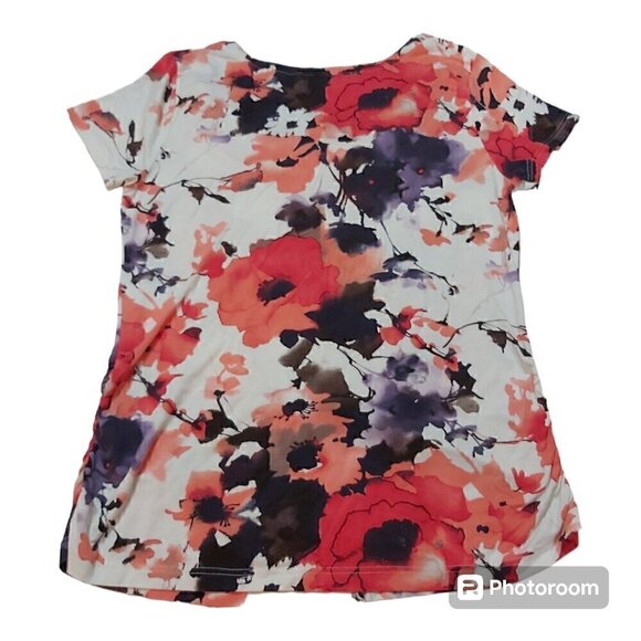 Yessica Women's Short Sleeve Floral Cowl Neck Shirt - Size Large - Picture 2 of 8